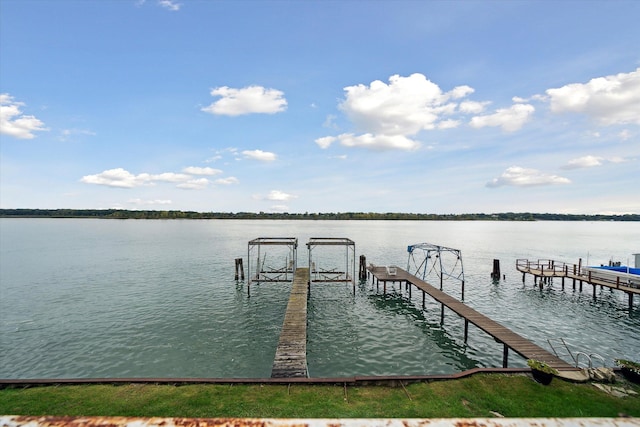 dock area with a water view