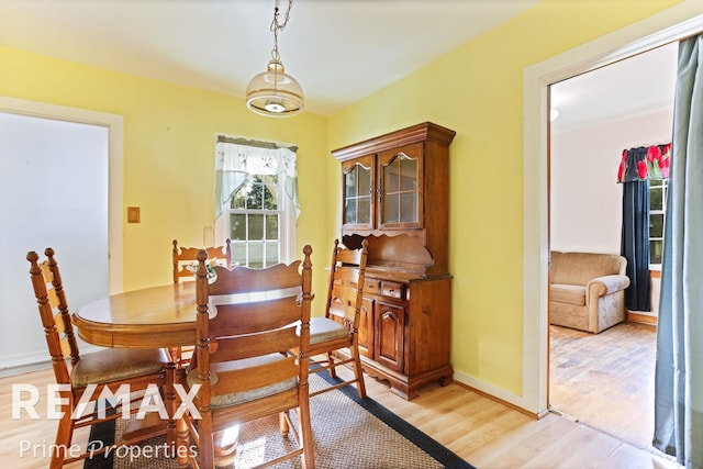 dining area with light hardwood / wood-style floors