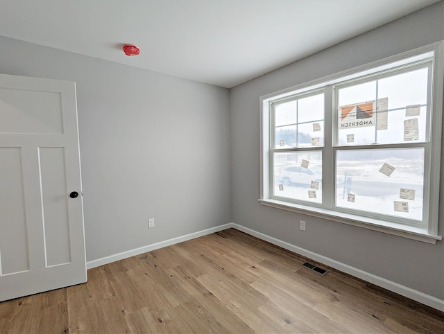 spare room featuring plenty of natural light and light wood-type flooring