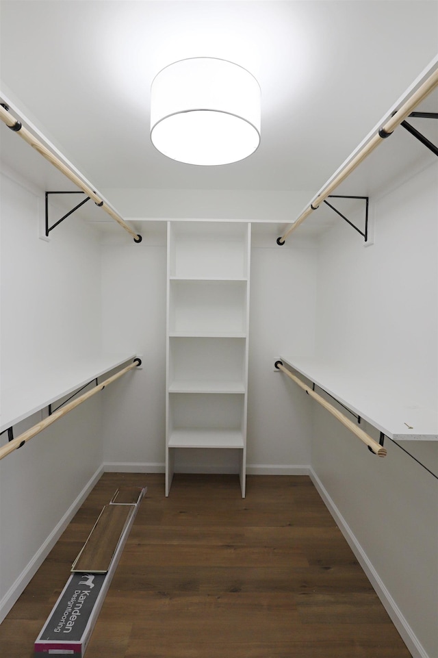 spacious closet with dark hardwood / wood-style floors