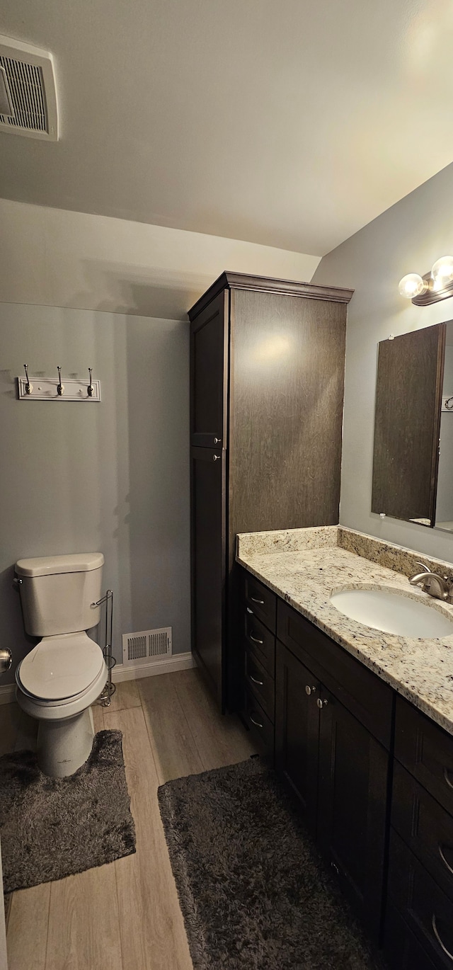 bathroom featuring hardwood / wood-style flooring, vanity, and toilet