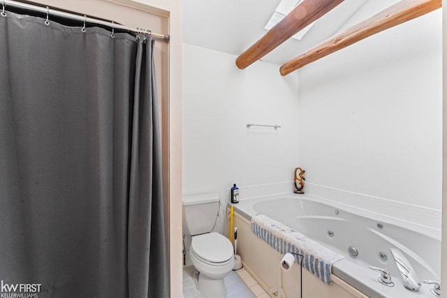 bathroom featuring toilet, tile patterned floors, and a washtub