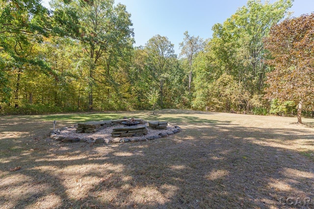 view of yard featuring an outdoor fire pit