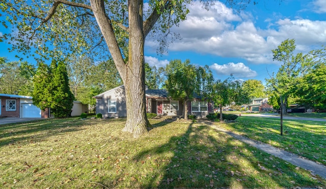 single story home featuring a front lawn