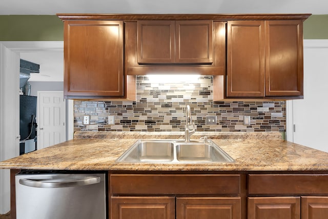 kitchen featuring decorative backsplash, sink, and stainless steel dishwasher