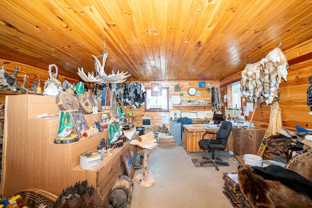21493 20 Mile Rd, Tustin, MI 49688 - office space featuring concrete flooring, wood walls, and wood ceiling