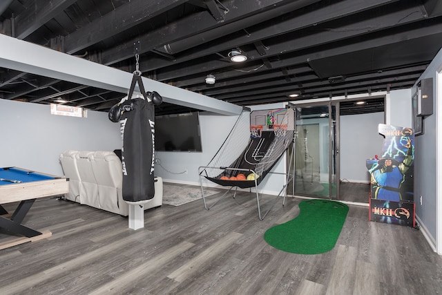 rec room featuring wood-type flooring and pool table