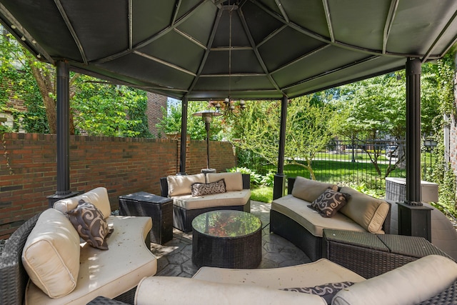 view of patio / terrace with a gazebo and an outdoor hangout area