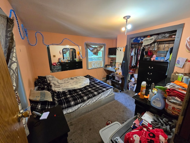 carpeted bedroom featuring a closet