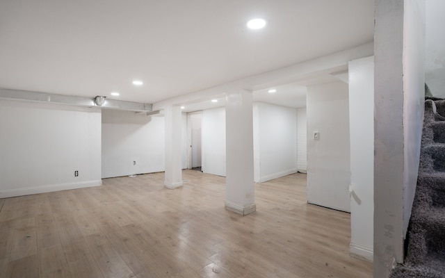 basement with light wood-type flooring