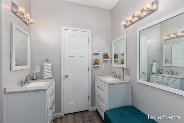 8981 Spruce Ave Unit B, Newaygo, MI 49337 - full bath featuring two vanities and wood finished floors
