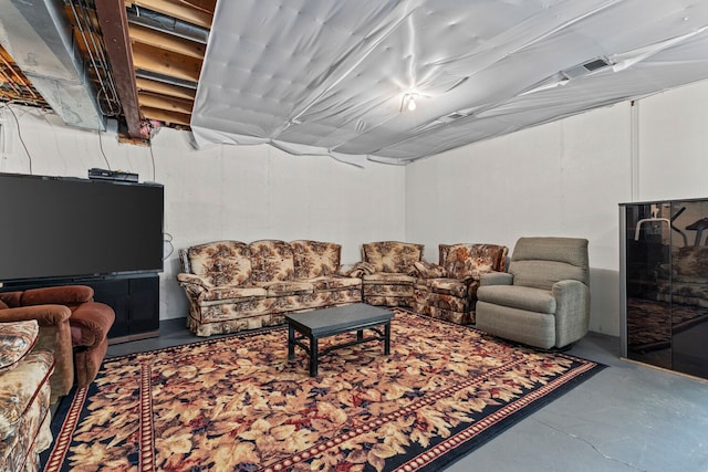 living room with concrete floors