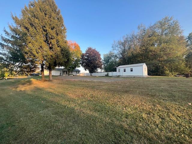 view of yard with a storage unit