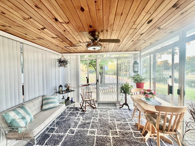 sunroom featuring wood ceiling and a wealth of natural light