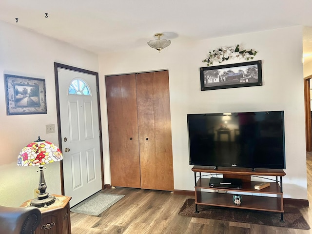 foyer entrance with hardwood / wood-style flooring