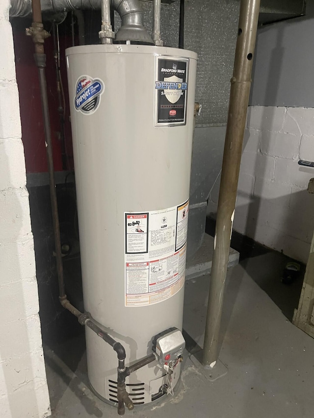 utility room featuring water heater