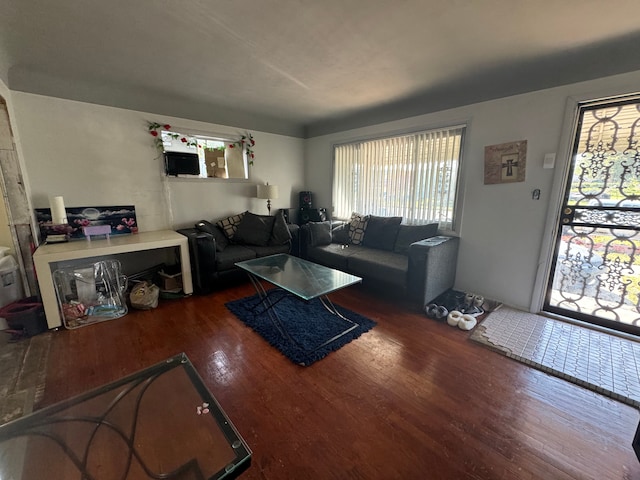 living room featuring dark hardwood / wood-style floors