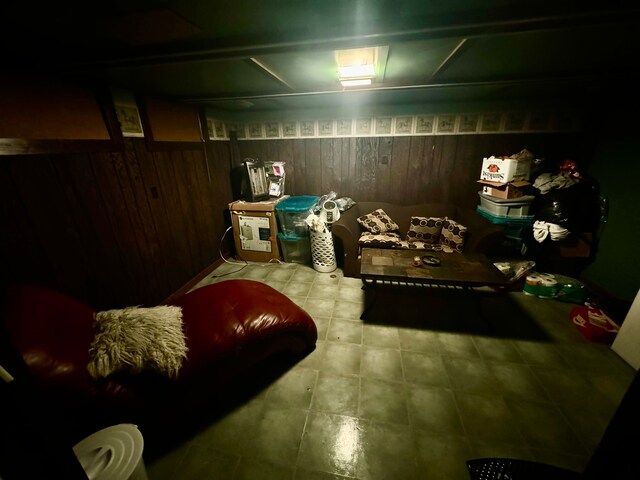 1408 W Pasadena Ave, Flint, MI 48504 - finished basement with wooden walls and tile patterned flooring