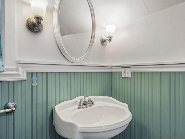 bathroom with wooden walls and sink