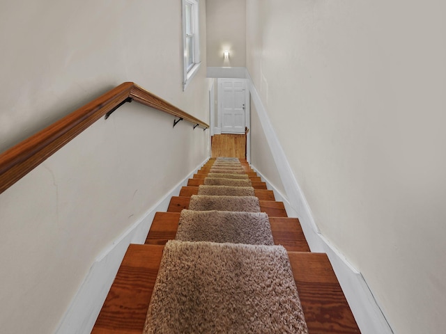 stairway featuring wood-type flooring