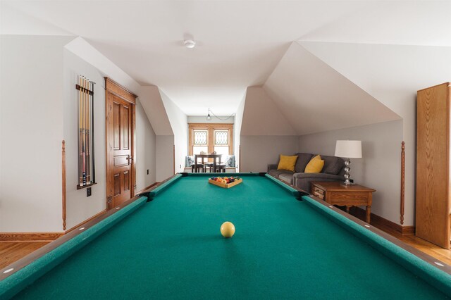 5721 Broomhead Rd, Williamsburg, MI 49690 - rec room featuring pool table, lofted ceiling, and baseboards