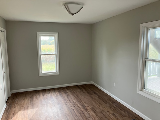 spare room with dark wood-type flooring