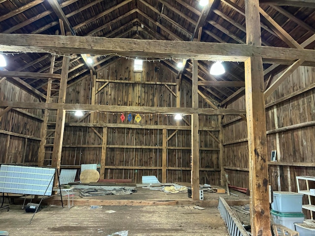 miscellaneous room with lofted ceiling