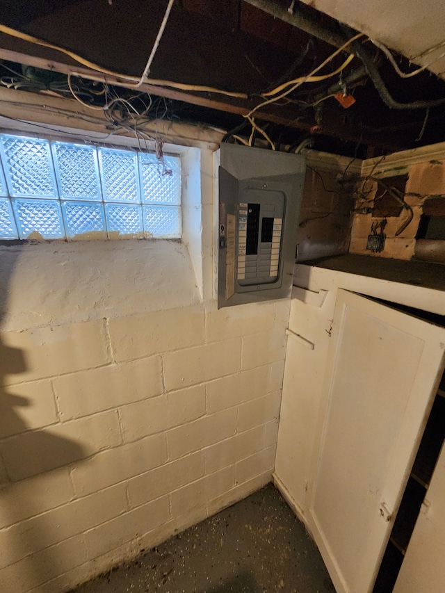 16510 Littlefield St, Detroit, MI 48235 - below grade area featuring electric panel and concrete block wall