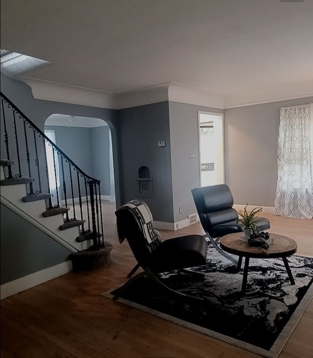 living room with wood-type flooring