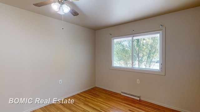 unfurnished room featuring ceiling fan and light hardwood / wood-style floors