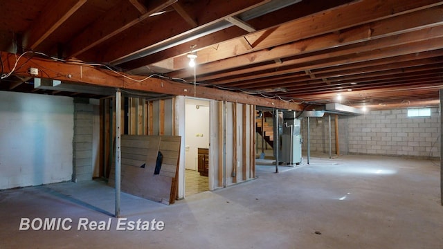 basement with heating unit