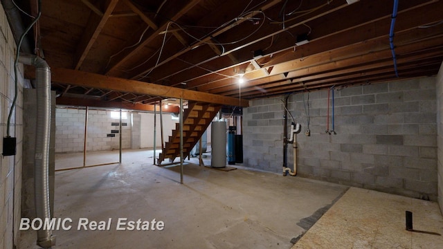 basement featuring water heater