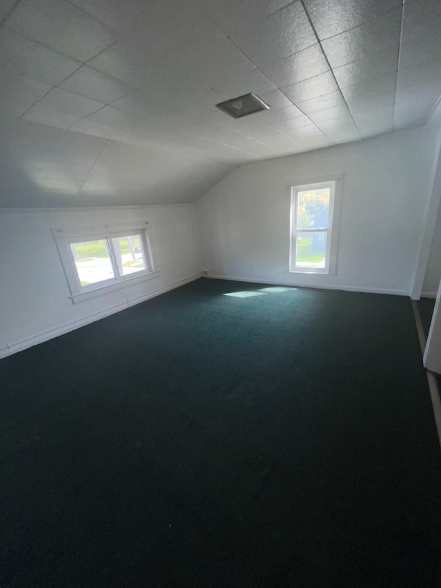 bonus room with carpet floors and vaulted ceiling