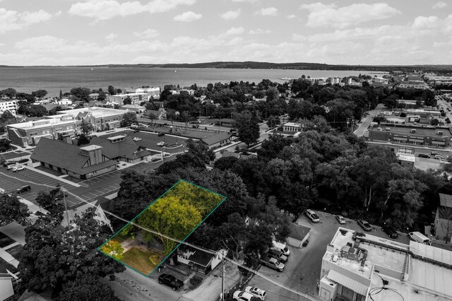 TBB120 N Cedar St, Traverse City, MI 49684 - aerial view of property and surrounding area featuring property parcel outlined and a large body of water
