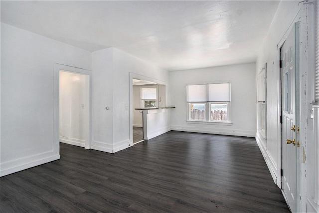 unfurnished living room with dark hardwood / wood-style flooring