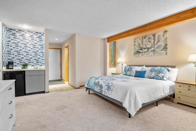 5830 Shanty Creek Rd, Bellaire, MI 49615 - bedroom featuring light carpet, a textured ceiling, bar, baseboards, and recessed lighting
