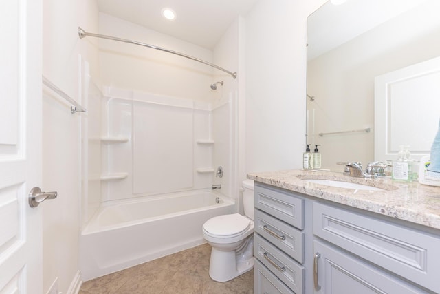 full bathroom with vanity, toilet, tile patterned floors, and shower / bathing tub combination