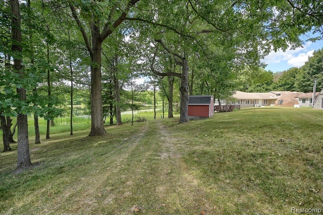 view of yard with a storage unit