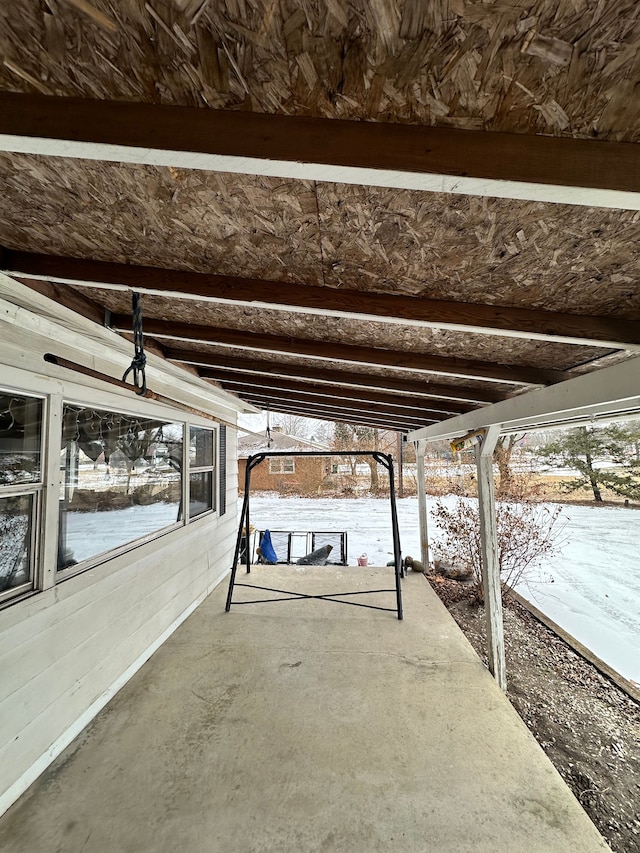 view of snow covered patio