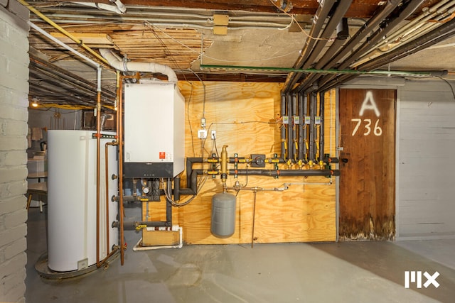 utility room featuring water heater