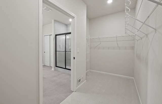 spacious closet with light colored carpet