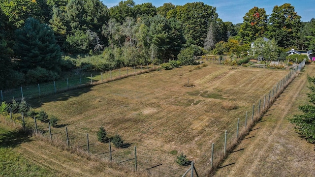 birds eye view of property featuring a rural view