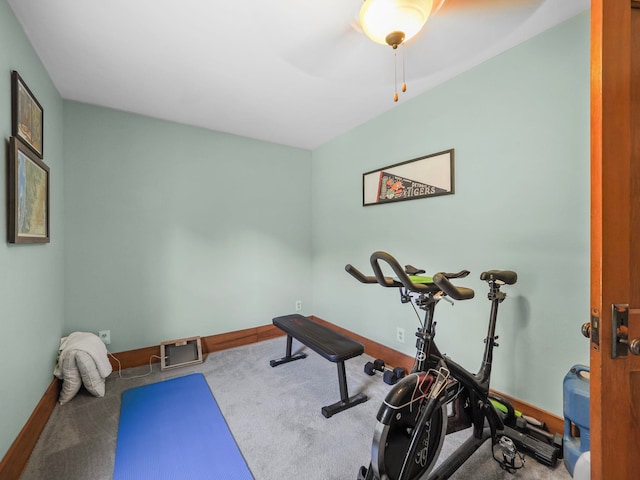 workout room featuring carpet floors