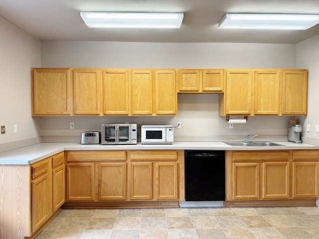 kitchen with dishwasher, light brown cabinets, and sink