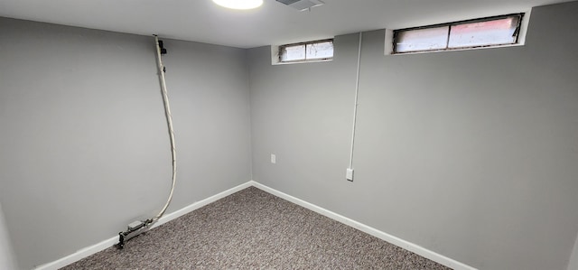 basement featuring carpet flooring