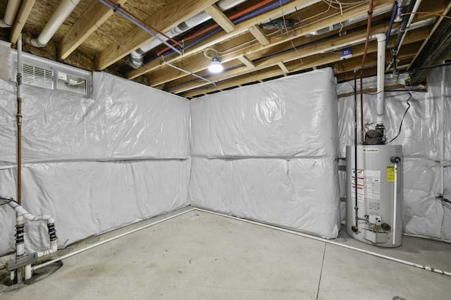 basement featuring gas water heater