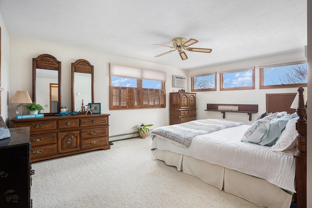 1875 Edwin Dr, Wayland, MI 49348 - bedroom featuring carpet, a baseboard radiator, a wall mounted air conditioner, and ceiling fan