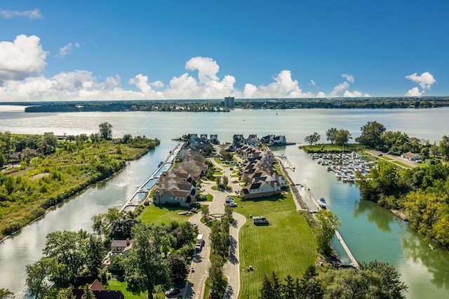 drone / aerial view featuring a water view