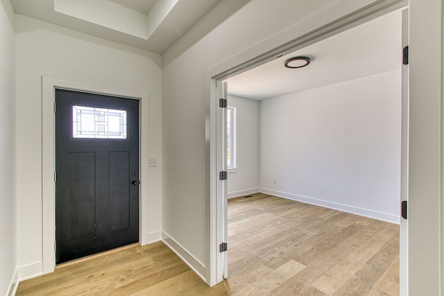 foyer entrance with light hardwood / wood-style floors