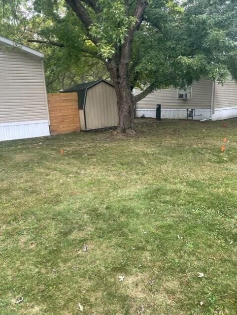 view of yard with a shed